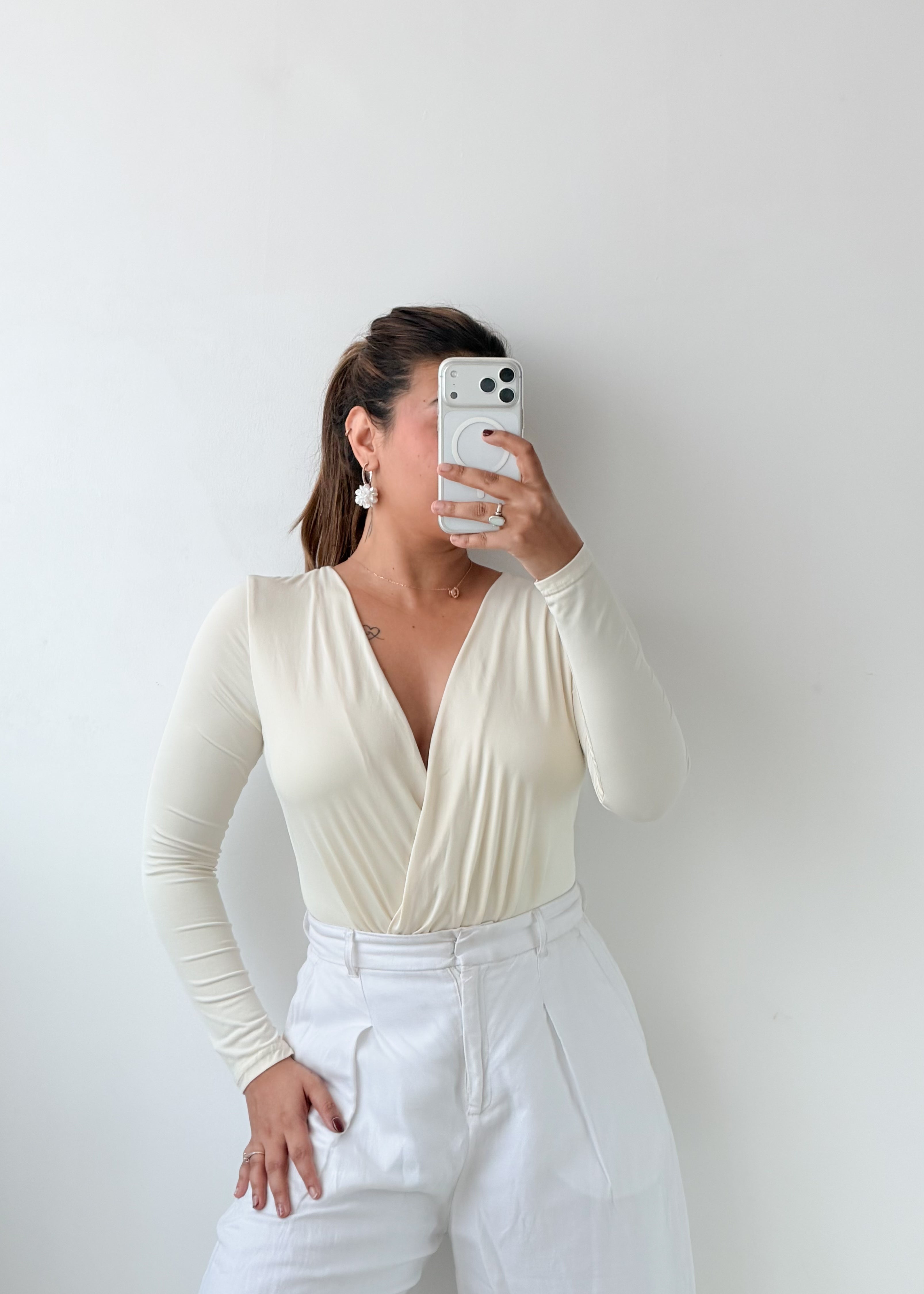 Size S-M Ivory Surplice Neck Bodysuit