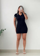Size XS-S Black Contrast Polo Mini Dress
