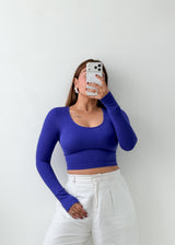 Size XS-S Royal Blue Ribbed Crop Top