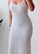Size XS-M White Textured Crochet Midi Dress