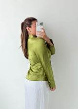 Size XS-S Olive Green Satin Shirt