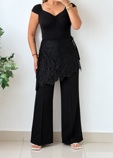 Waist 27 to 34, Black Wide Leg Tailored Pants with Front Pleats