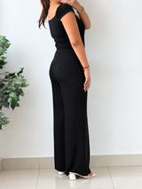 Waist 27 to 34, Black Wide Leg Tailored Pants with Front Pleats