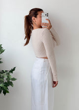 Size S-M Beige Ribbed Scoop Neck Top
