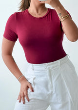 Size S-M Burgundy Crew Neck Bodysuit