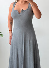 Size S-M Grey Button Front Flared padded Midi Dress