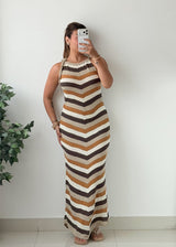 Size M-L Multicolor Striped Crochet Maxi Dress