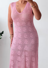 Size S-M Pink Floral Crochet Midi Dress