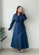 Size XS-S Dark Blue Denim Shirt Maxi Dress