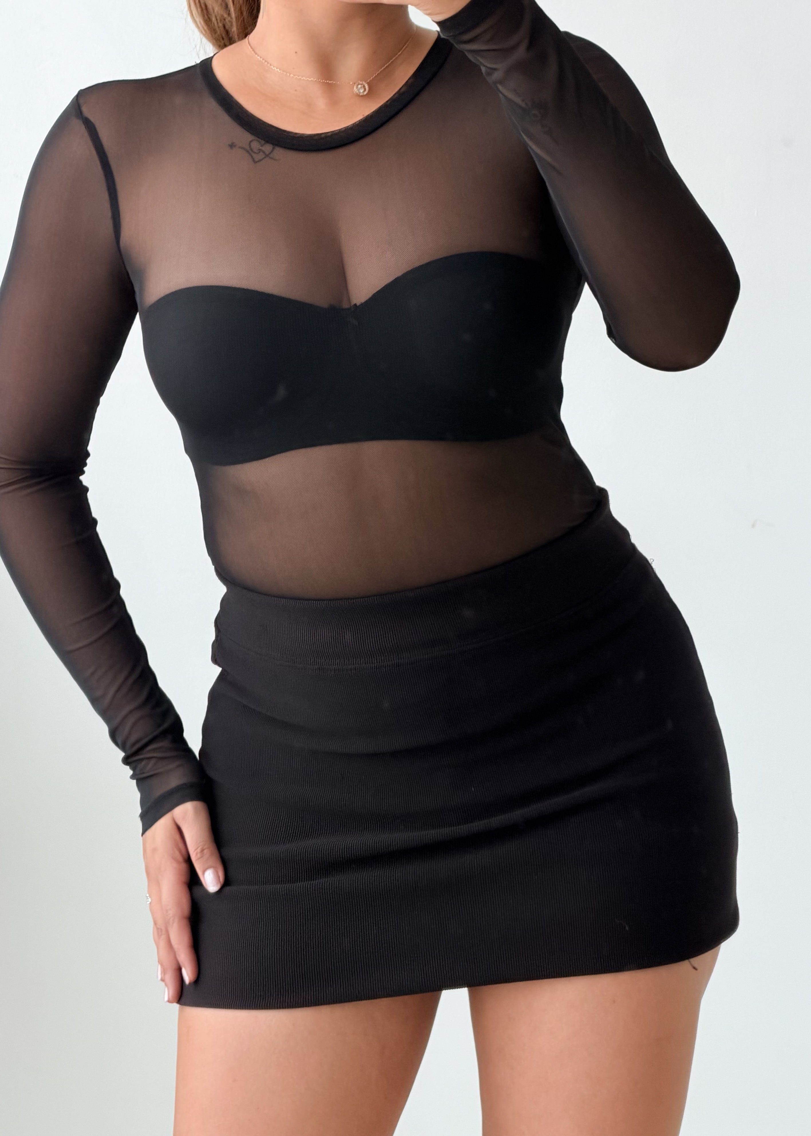 Size XS-S Black Sheer Mesh Bodysuit