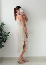 Size XS-S Beige Ribbed Crochet Midi Dress With Lining