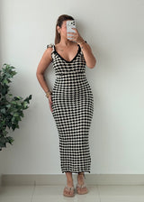 Size S-M Black White Checkered Crochet Maxi Dress