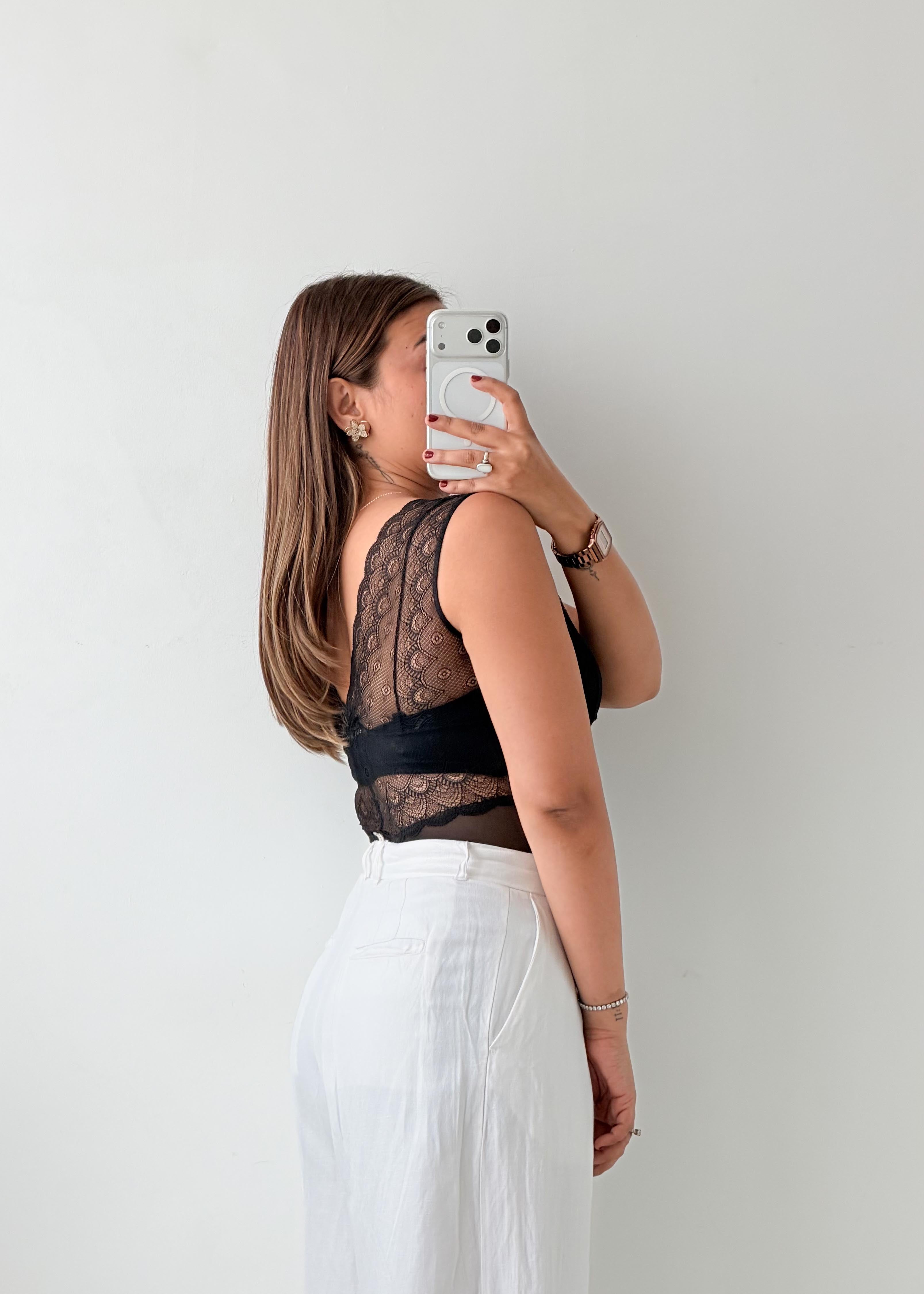 Size XS-S Black Lace Panel Bodysuit
