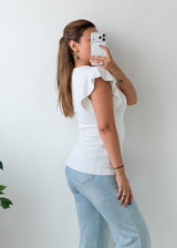 Size S-M White Ruffle Sleeve Top