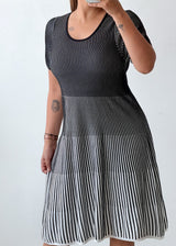 Size M-L Black White Striped Fit & Flare Dress