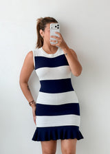 Size XS-M Navy White Striped Knit Mini Dress