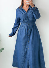 Size XS-S Dark Blue Denim Shirt Maxi Dress
