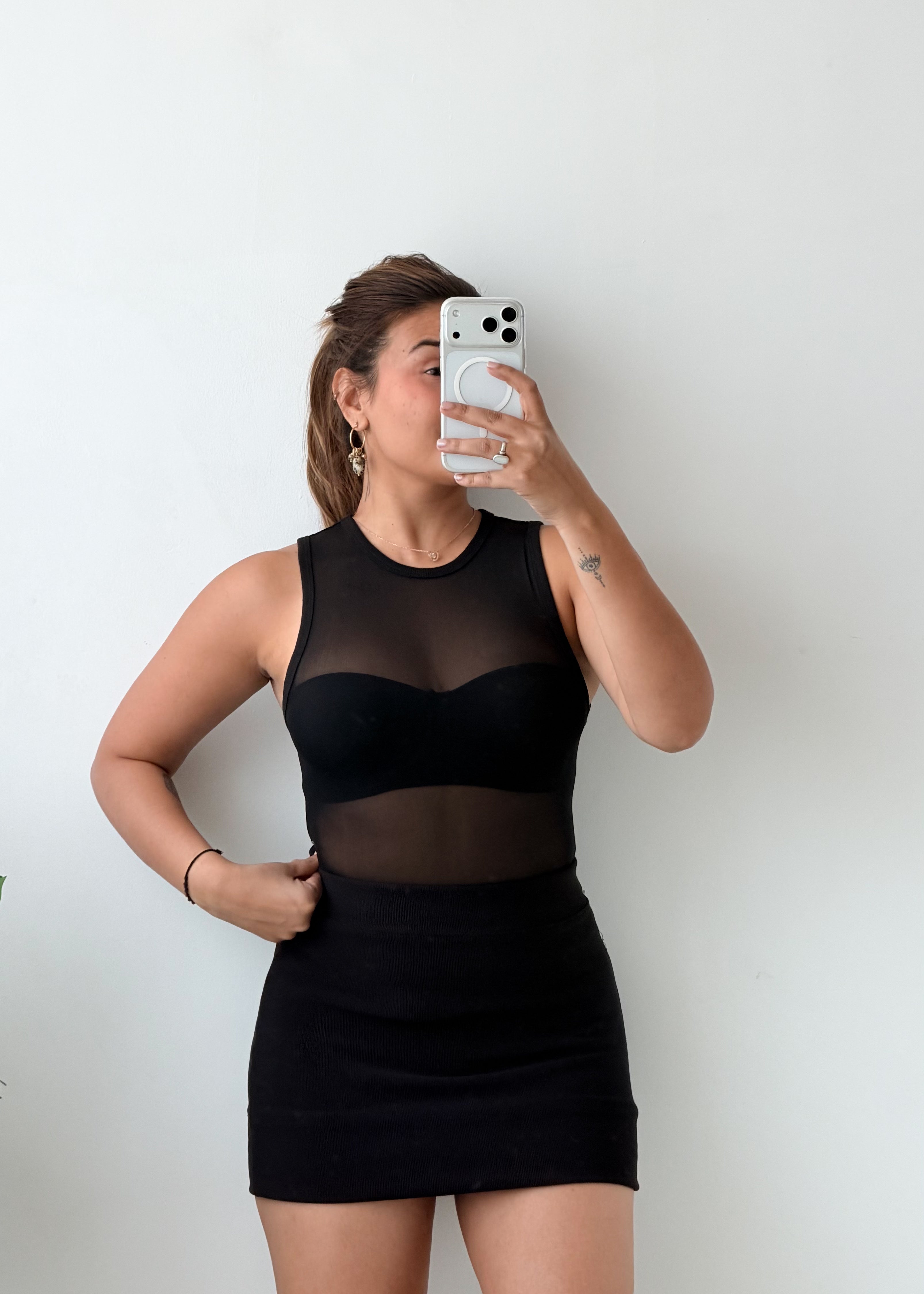 Size S-M Black Sheer Panel Bodysuit