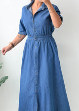 Size XS-S Blue Denim Shirt Maxi Dress