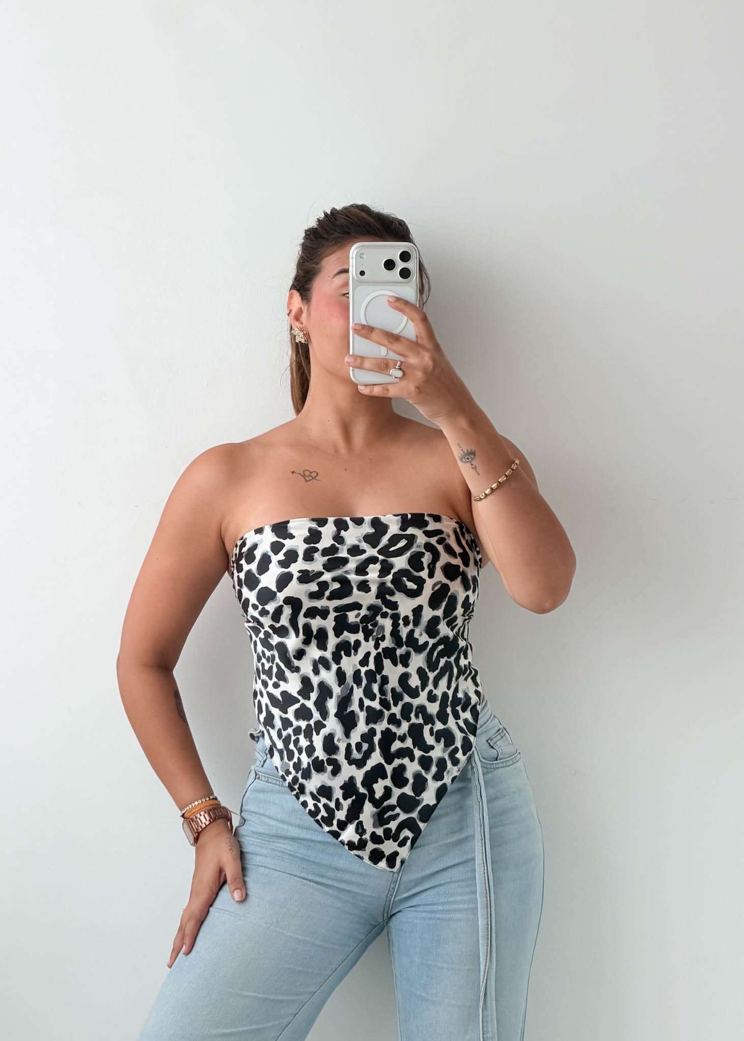 White Black Leopard Convertible Scarf Top