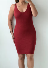 Size M-L Burgundy Ribbed Bodycon Dress