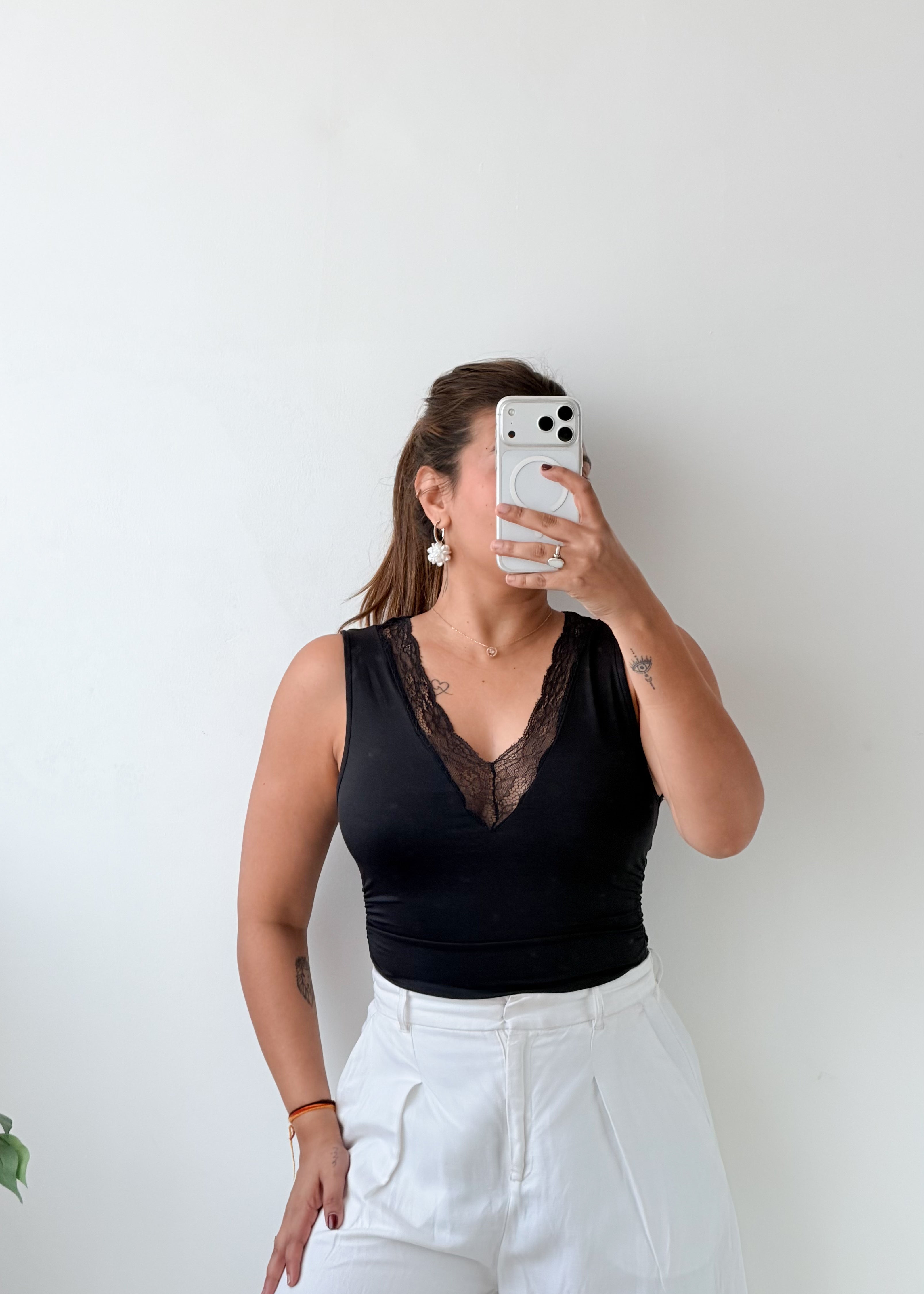 Size XS-S Black Lace V-Neck Bodysuit