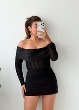 Size M-L Black Off-Shoulder Corset Bodysuit