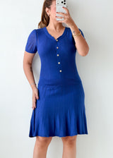 Size XS-S Royal Blue Button Front Mini Dress