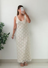 Size M-L Ivory Floral Crochet Maxi Dress With Lining