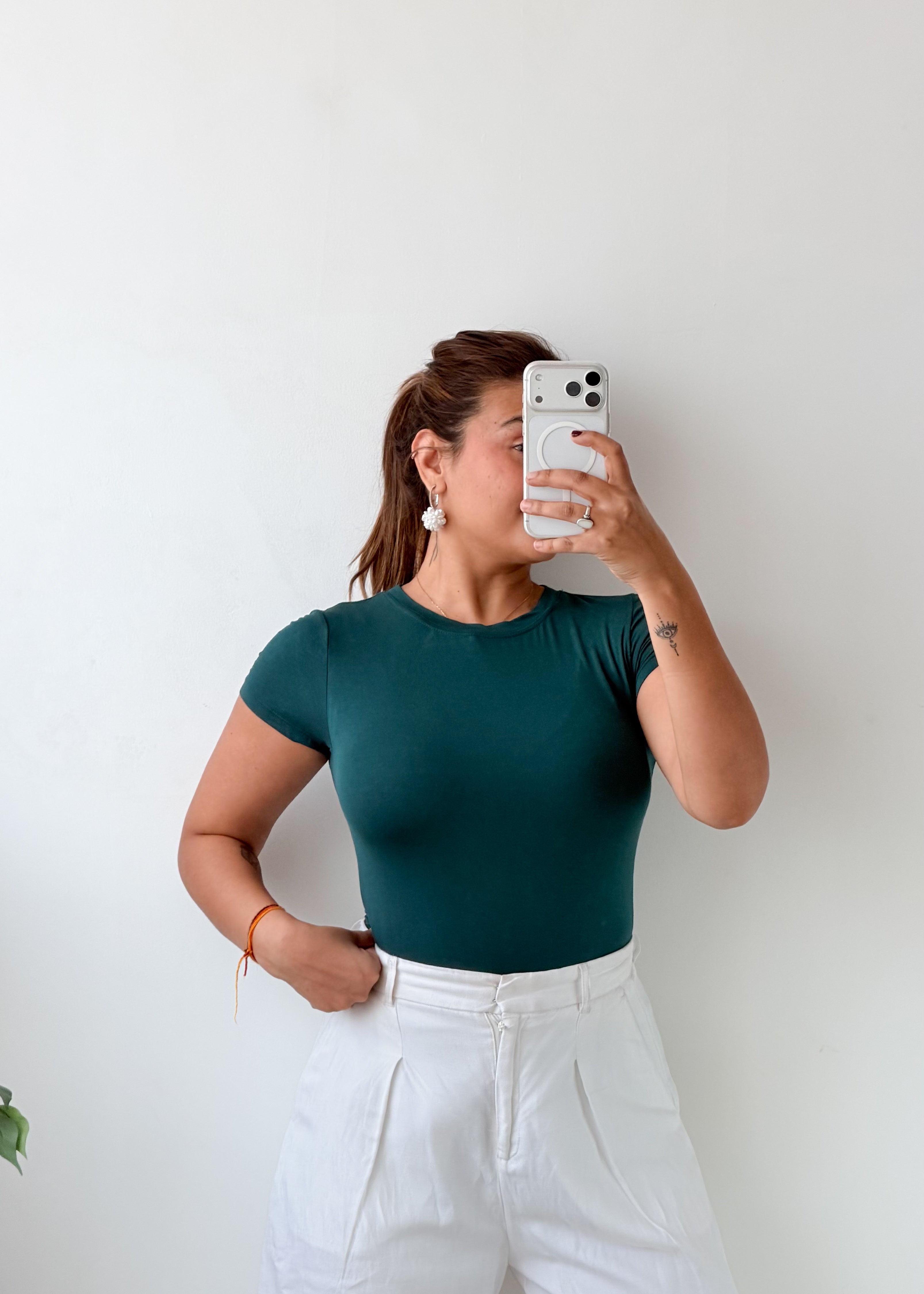 Size S-M Teal Green Round Neck Bodysuit