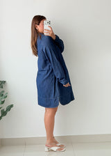 Size M-L Dark Blue Denim Shirt Dress