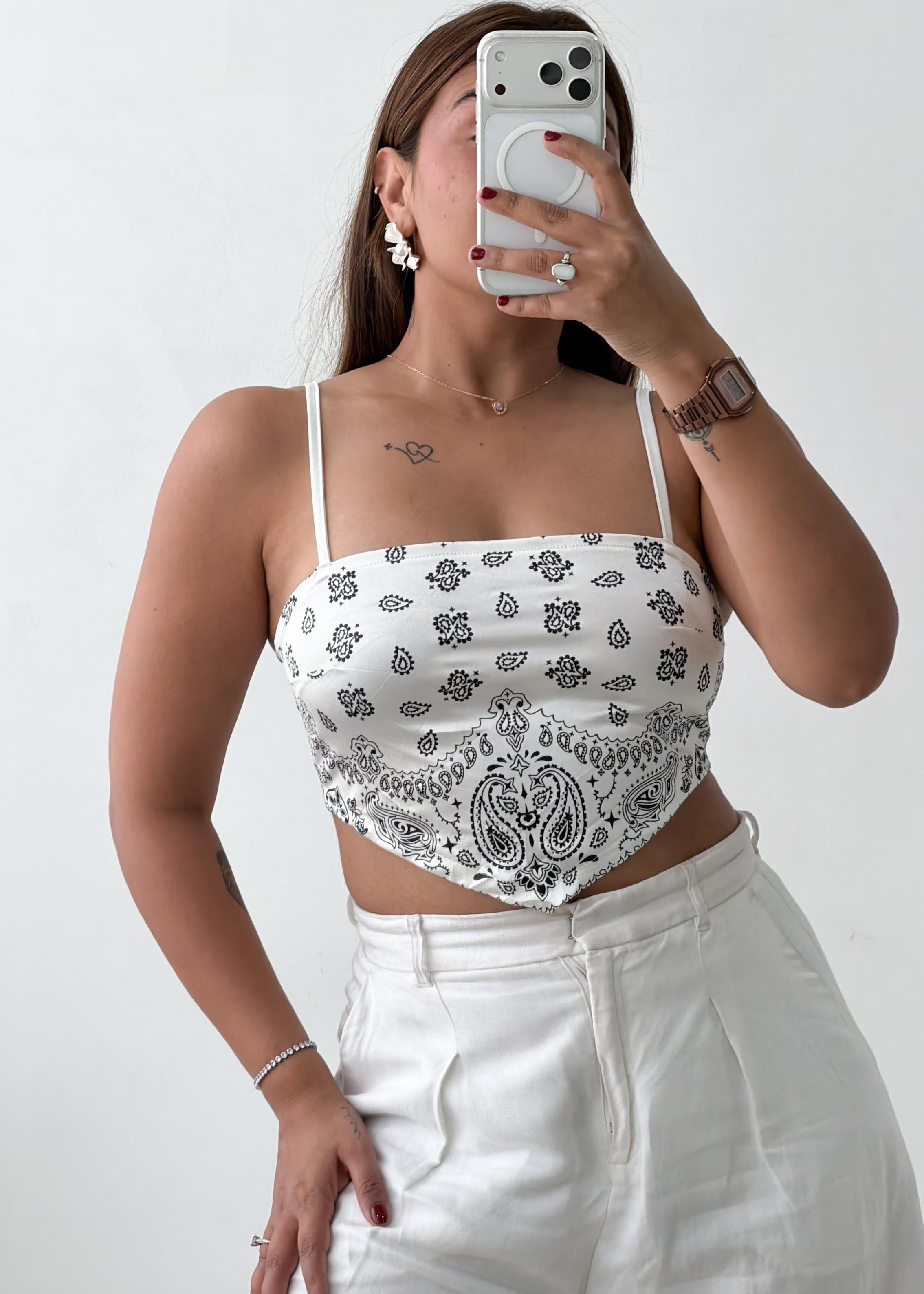 Size S-M White Bandana Print Corset Top