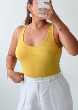 Size S-M Yellow Scoop Neck Bodysuit