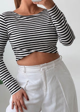 Size S-M Black and White Striped Crop Top