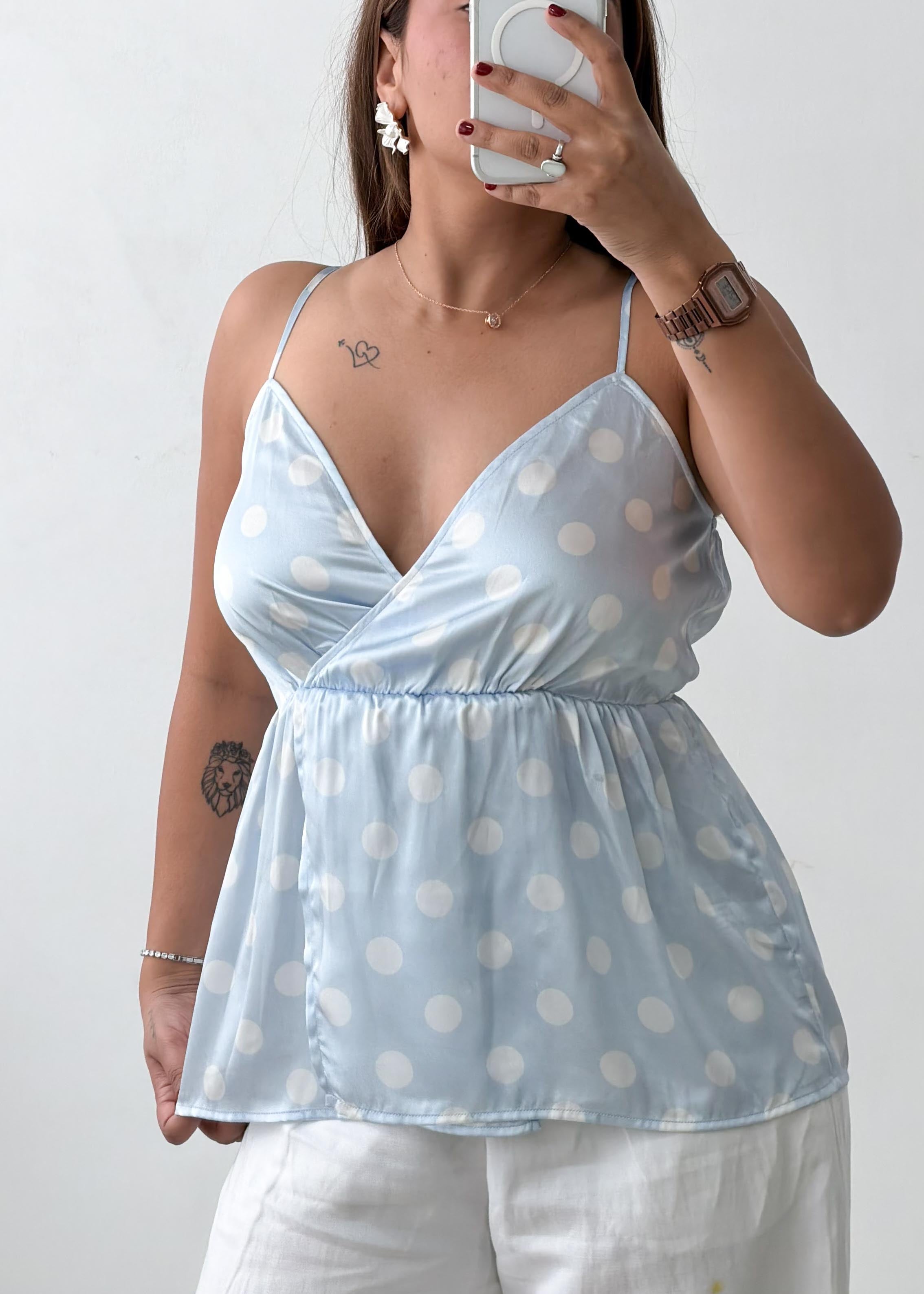 Size XS-S Blue Polka Dot Peplum Top
