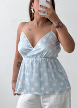 Size XS-S Blue Polka Dot Peplum Top