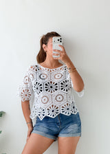Size S-M White Crochet Floral Top