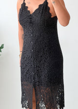 Size M-L Black Lace Crochet Midi Dress
