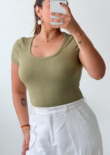 Size S-M Olive Green Scoop Neck Bodysuit