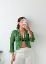 Size S-M Green Crochet Tie-Front Top