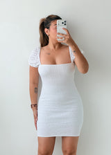 Size S-M White Smocked Puff Sleeve Mini Dress