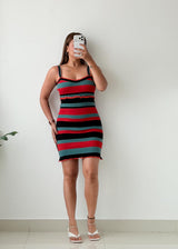 Size S-M Red Teal Striped Mini Dress