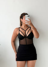 Size XS-S Black Strappy Mesh Bodysuit