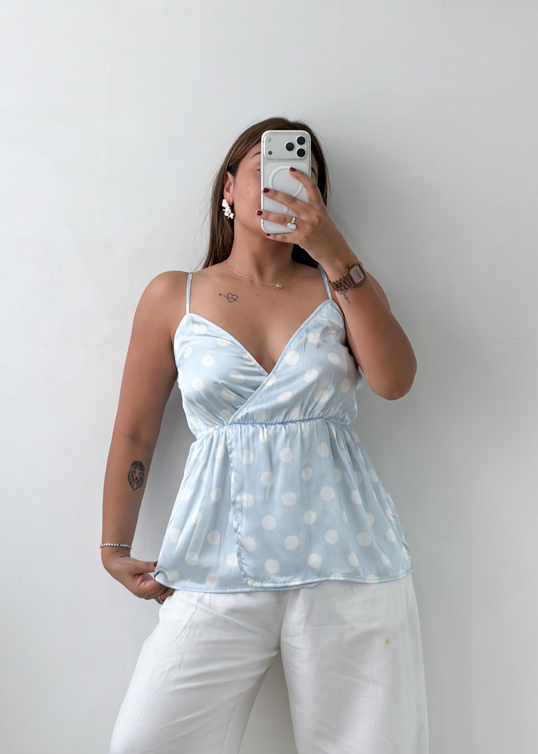 Size XS-S Blue Polka Dot Peplum Top