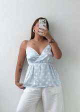 Size XS-S Blue Polka Dot Peplum Top