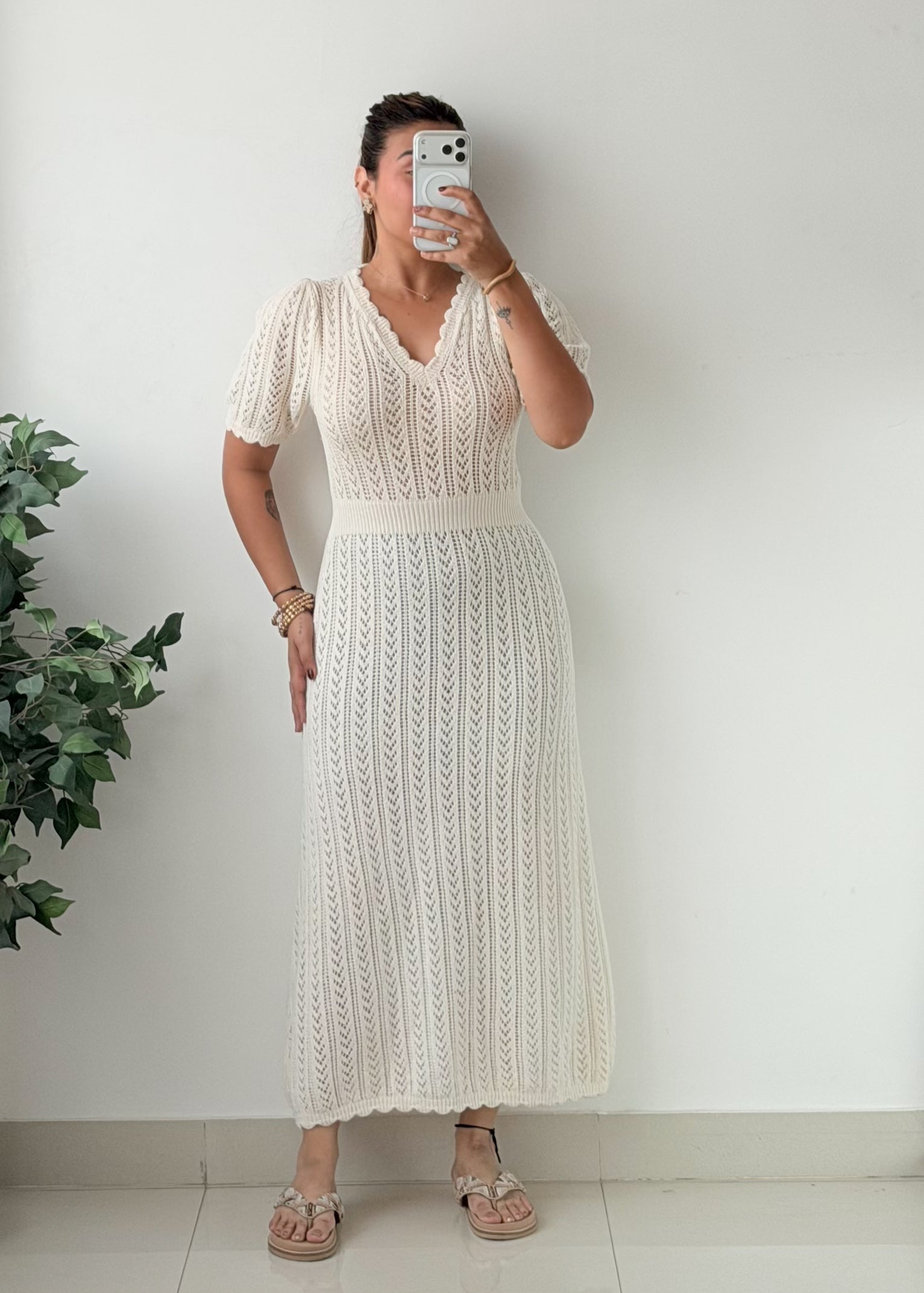 Size S-M Ivory Chevron Crochet Maxi Dress