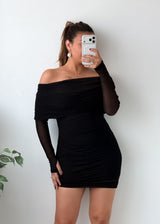 Size XS-M Black Off Shoulder Ruched Bodycon Mini Dress