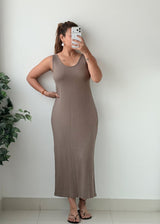 Size M-L Taupe Ribbed Bodycon Maxi Dress
