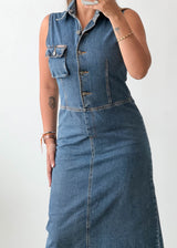 Size XS-S Blue Denim Button Midi Dress