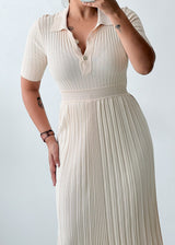 Size XS-S Ivory Pleated Polo Midi Dress